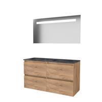 Basic-Line Economic 46 Badkamermeubelset - 120 x 46 cm - Greeploos - 4 Lades - Hardstenen Wastafel - Zonder Kraangat - Spiegel met LED Verlichting - Whisky Oak - thumbnail