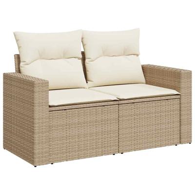 4-delige Loungeset met kussens poly rattan beige - thumbnail
