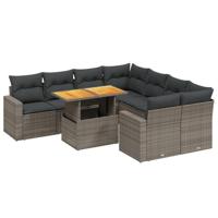 9-delige Loungeset met kussens poly rattan grijs - thumbnail