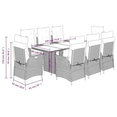 9-delige Tuinset met kussens poly rattan grijs