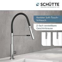 Keukenmengkraan Schutte Stilo Hoge Uitloop Uittrekbare Mousseur Soft Touch Slang Chroom Zwart Schütte - thumbnail