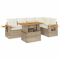 6-delige Loungeset met kussens poly rattan acacia beige - thumbnail