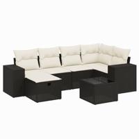 7-delige Loungeset met kussens poly rattan zwart - thumbnail