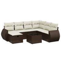 8-delige Loungeset met kussens poly rattan bruin - thumbnail
