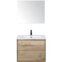 Porto Badmeubelset 70 cm - Natuur Eiken - Keramische Wastafel Wit Slim met Spiegel - thumbnail
