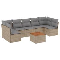 8-delige Loungeset met kussens poly rattan gemengd beige - thumbnail
