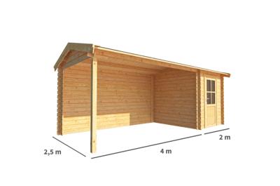 Blokhut, tuinhuisje met overkapping Fenna-Milena 600 cm bij 250 cm diep zadeldak 2 Warentuin Collection - Warentuin collection