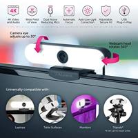 Aluratek 4K HD-ringlichtwebcam met dubbele stereo-ruisonderdrukkende microfoons, instelbaar licht, autofocus, ingebouwde statiefbevestiging, universeel compatibel - thumbnail