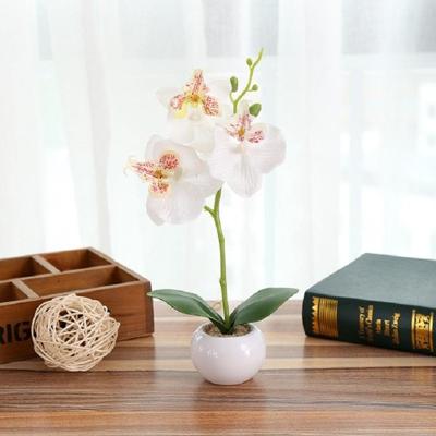 Decoratieve Landscaping ronde pot drie bloemen Phalaenopsis Bonsai simulatie potplanten (wit)