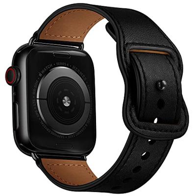 By Qubix - Leren bandje dubbele lus - Zwart - Compatible met Apple Watch 38mm / 40mm / 41mm / 42mm - Compatible Apple watch bandjes
