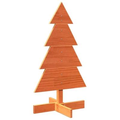 Kerstdecoratie kerstboom 80 cm massief grenenhout wasbruin - thumbnail