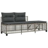 3-delige Loungeset met kussens poly rattan grijs - thumbnail