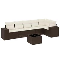 7-delige Loungeset met kussens poly rattan bruin - thumbnail
