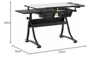 Tekentafel - 120 x 60 x 90 cm - kantelbaar - glazen blad - thumbnail