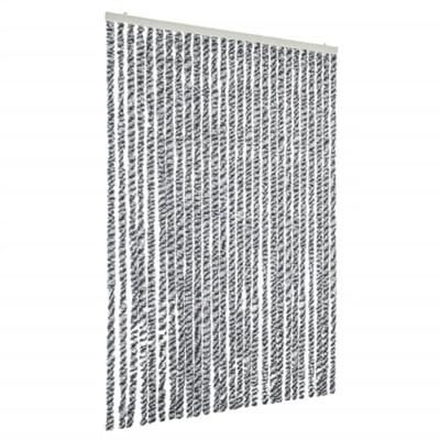 VidaXL Vliegengordijn 118x220 cm chenille grijs en zwart-wit VidaXL Vliegengordijn 118x220 cm chenille grijs en zwart-wit