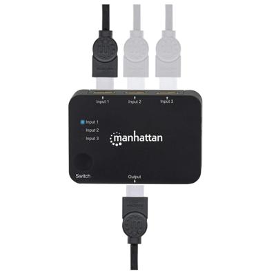 Manhattan neu HDMI-switch 3 poorten 3D-weergave mogelijk, LED-weergave, Ultra HD-geschikt, Met afstandsbediening, Met status-LEDs, Vergulde connectoren 4096 x Manhattan neu HDMI-switch 3 poorten 3D-weergave mogelijk, LED-weergave, Ultra HD-geschikt, Met afstandsbediening, Met status-LEDs, Vergulde connectoren 4096 x
