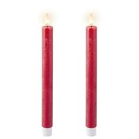 Dinerkaarsset LED vlam 24cm rood 2-dlg - thumbnail