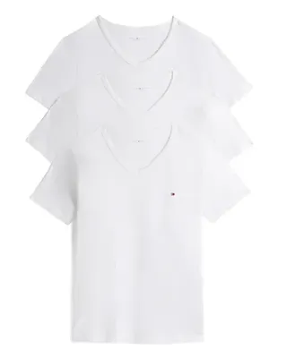 Tommy Hilfiger Heren Katoenen T-Shirt - Basic ondershirts korte mouw - V-hals - S - Wit