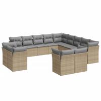 13-delige Loungeset met kussens poly rattan beige - thumbnail