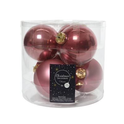 Decoris kerstballen glas 6st velours roze 8cm