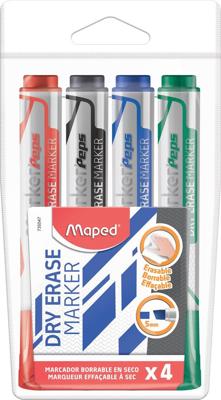 Maped whiteboardmarker Jumbo, beitelvormige punt, etui van 4 stuks in geassorteerde kleuren Maped whiteboardmarker Jumbo, beitelvormige punt, etui van 4 stuks in geassorteerde kleuren