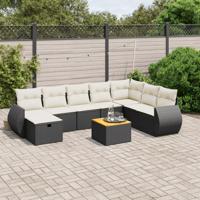 9-delige Loungeset met kussens poly rattan zwart - thumbnail