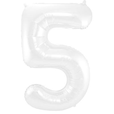Folieballon Wit Metallic Mat Cijfer 5 (86cm)