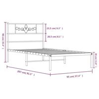 Bedframe met hoofdbord metaal wit 90x200 cm - thumbnail