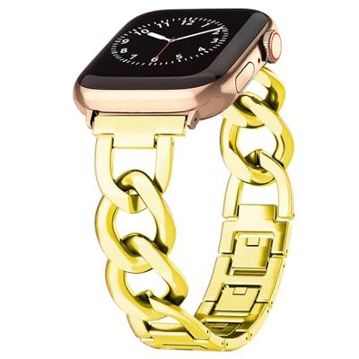 By Qubix - Metalen quick-release ketting band - Goud - Compatible met Apple watch 44mm / 45mm / 46mm / 49mm - Compatible Apple watch bandjes