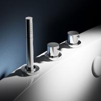 Badkraan Hotbath Buddy Thermostatisch Inbouw Rond Geborsteld Nikkel 2 Greeps 3 Gats met Handdouche - thumbnail