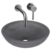 Waskomset Differnz Ravano Beton 40x12 cm Antraciet met Inbouw Wastafelkraan Gunmetal - thumbnail