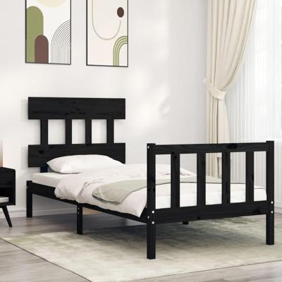 Bedframe met hoofdbord massief hout zwart
