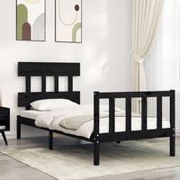 Bedframe met hoofdbord massief hout zwart - thumbnail