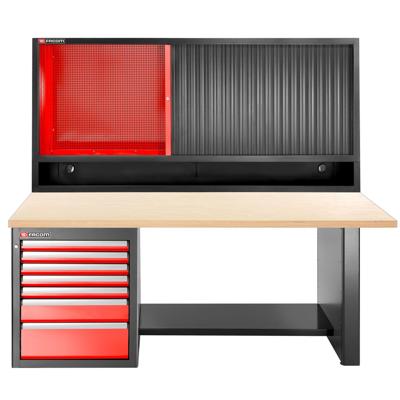 Facom JLS3 Werkbank | 7 Laden | Houten Bovenblad | Laag en Bovenkast met Rolgordijn - JLS3-2MW7DSCL