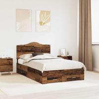 Bedframe met hoofdeinde Oudhout 135 x 190 cm Bewerkt hout - thumbnail