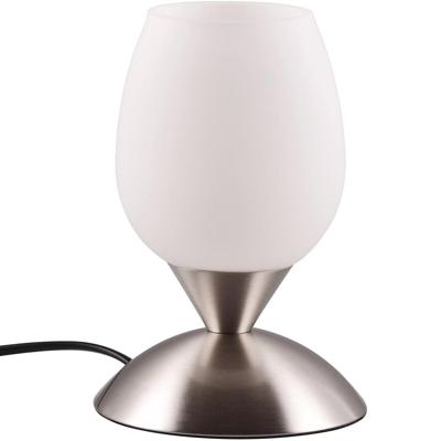 LED Tafellamp E14 - Modern Design in Mat Nikkel met Wit Glas