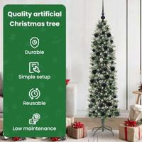 VidaXL Kunstmatige slanke kerstboom met 300 led groen en wit 180 cm - thumbnail