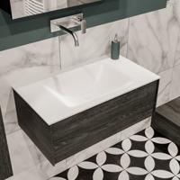 Mondiaz Lush Cloud badmeubel eiken Dark brown 80 cm 1 lade solid surface enkele spoelbak midden zonder kraangat - thumbnail