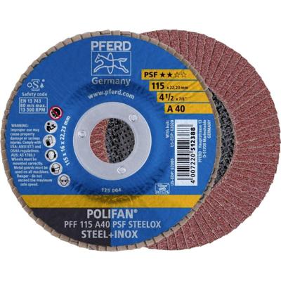 PFERD TOOLS 67644115 PFF 115 A 40 PSF STEELOX Lamellenschijf Diameter 115 mm Boordiameter 22.23 mm Korrelgrootte (num) 40 RVS, Staal 10 stuk(s)