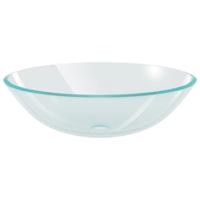 VidaXL Wastafel met kraan en pop-up afvoer gehard glas transparant - thumbnail