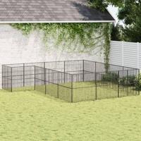 Hondenkennel 16 panelen gepoedercoat staal zwart - thumbnail