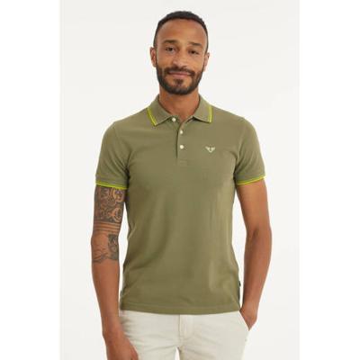 PME Legend regular fit polo met contrastbies olijfgroen