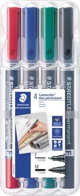 Staedtler Lumocolor duo 348 WP4 Permanent marker Rood, Blauw, Groen, Zwart Watervast: Ja