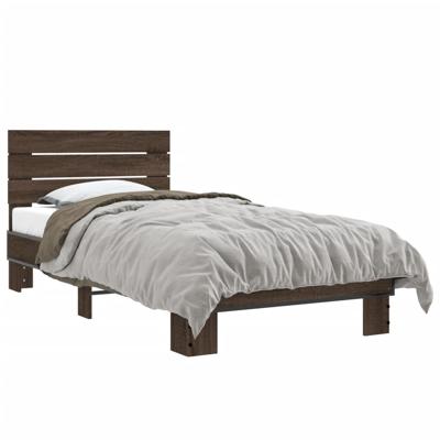 Bedframe bewerkt hout metaal bruin eikenkleur 120x200 cm - thumbnail