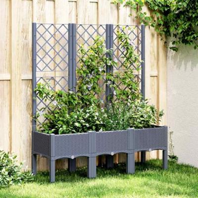 VidaXL Plantenbak met latwerk 120x40x142 cm polypropeen blauwgrijs VidaXL Plantenbak met latwerk 120x40x142 cm polypropeen blauwgrijs