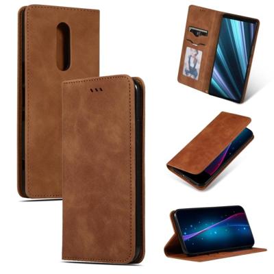 Retro huid feel Business magnetische horizontale Flip lederen case voor Sony Xperia 1 & Sony Xperia XZ4 (bruin)