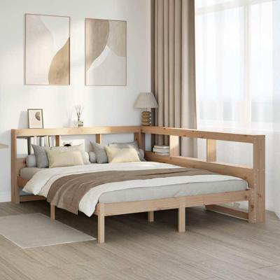 Bed met boekenkast zonder matras massief grenenhout 135x190 cm