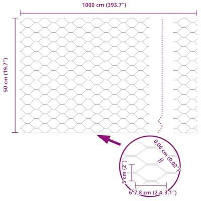 VidaXL Hexagon hek zilver 0,5 x 10 m gegalvaniseerd staal