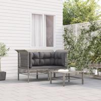 Tuinhoekbanken met kussens 2 st poly rattan grijs - thumbnail