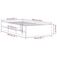 Bedframe met lades bewerkt hout betongrijs 75x190 cm - thumbnail